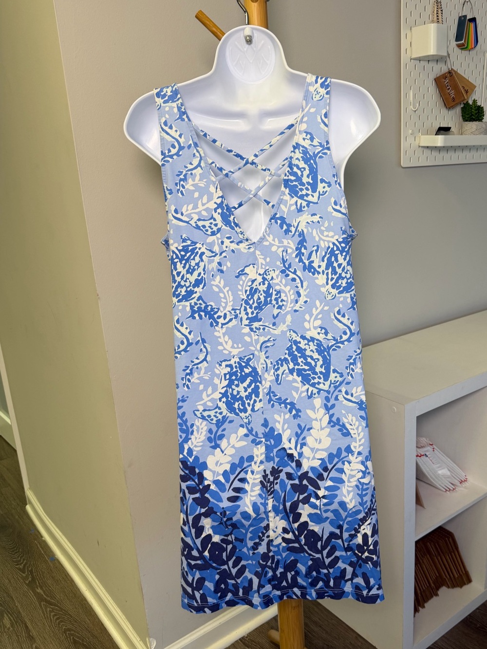 LILLY PULITZER Kristen Swing Dress BLUE PERI "TURTLEY AWESOME" Size Large - Picture 6 of 7